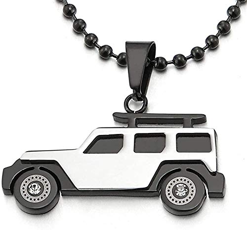 JSBVM Hombres niño personalidad moda clásico acero inoxidable plata negro jeep SUV coche colgante collar