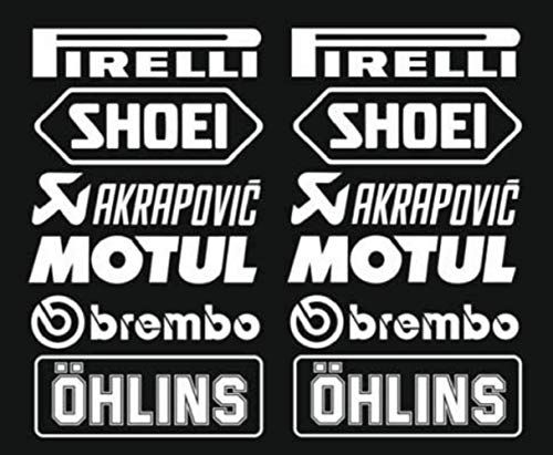Juego de adhesivos 12 pegatinas blancas logotipo de Pirelli Akrapovic, 16 cm, para coche, moto, decoracion