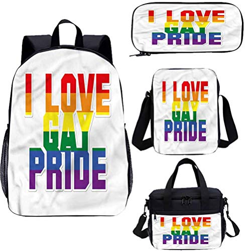 Juego de bolsas escolares para niños, de 38 cm, con texto en inglés "I Love Gay Pride Cote School, para trabajo, escuela, viajes, picnic