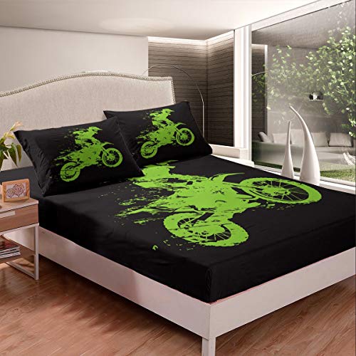 Juego de ropa de cama para niños y niñas con diseño de motocross y motociclistas, juego de sábanas para decoración de habitación, diseño de moto, tamaño individual, 2 unidades