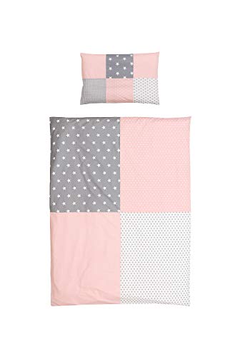 junto de ropa de cama para niño de ULLENBOOM ® rosa gris (juego de 2 piezas: funda de almohada con patchwork y funda nórdica)
