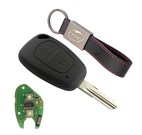 kaser Llave Mando Coche para Renault con Tarjeta Electrónica 2 Botones para Megane 2 Scenic Clio Kangoo Dacia Duster (433Mhz PCF7946 ID46 Chip) Transponder con Llavero KASER