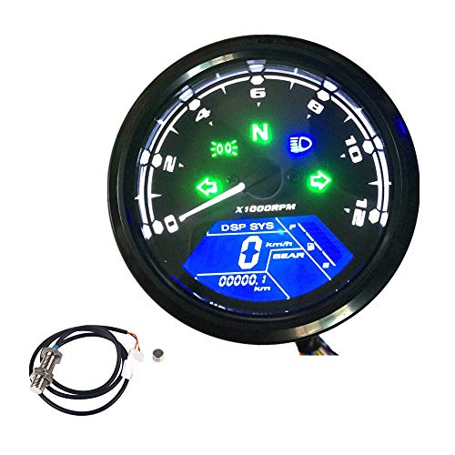 KKmoon - Cuentakilómetros para motocicleta, pantalla LCD digital, 0-12000 rpm, tacómetro