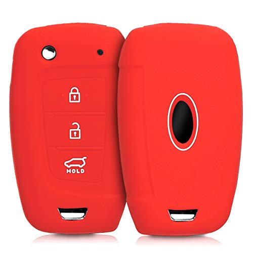 kwmobile Funda de Silicona Compatible con Hyundai Llave de Coche Plegable de 3 Botones - Carcasa Suave de Silicona - Case Mando de Auto Rojo