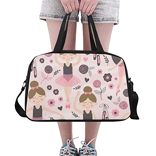 Linda Bailarina Pink Girl Custom Grandes Yoga Gimnasios Totes Bolsos de Viaje Bolsas de Viaje con Bandolera Bolsa de Zapatos para Ejercicio Deportes Equipaje para niñas Hombres Mujeres al Aire Libre