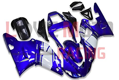 LoveMoto Carenados para YZF-1000 R1 1998 1999 98 99 YZF 1000 Kit de carenado de Material plástico ABS Moldeado por inyección para Moto Azul Blanco