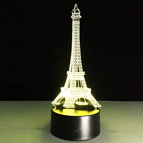 Luz nocturna pequeña La Tour Torre Eiffel Iluminación romántica Torre Eiffel 3D Led Usb Luz nocturna para niños Cambio de color hermoso Decoración del hogar Luz tridimensional