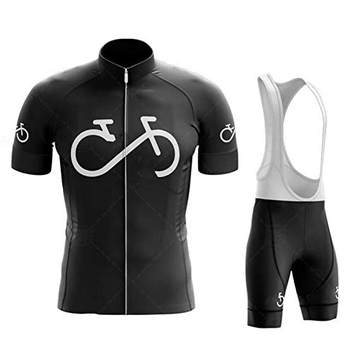 Maillot Ciclismo Corto De Verano para Hombre, Maillot Ciclismo y Culotte Pantalones Cortos con Banda elástica, Malla Transpirable y Cremallera Completa (Negro 1,M)