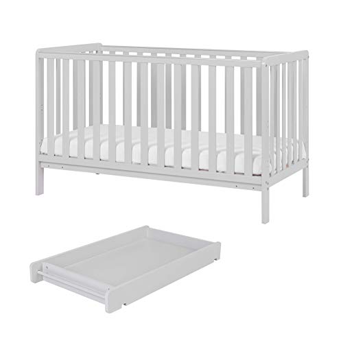 Malmo Cambiador de madera para cuna y cuna (Tutti Bambini) – 3 en 1 convertible cuna cuna cama infantil y cambiador a juego (gris paloma)