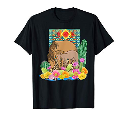 Mama Horse And Colt Fiesta Cactus Flower Animal Camiseta