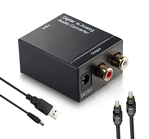 MBMT Convertidor De Digital a Analógico,Convertidor De Audio DAC Con Cable De Fibra, Audio Digital Toslink Optico Coaxial a Audio Analógico RCA