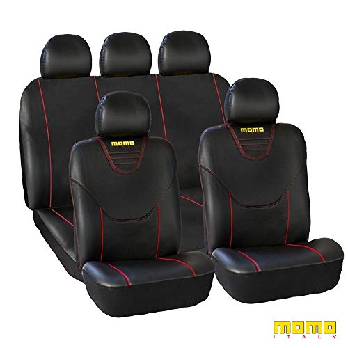 Momo Italy SC034BR - Juego de cubre asientos universales, Negro/Rojo