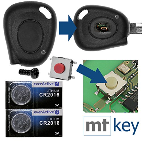 mt-key Juego de reparación de carcasa para llave de coche con mando a distancia INFRAROT 1 carcasa + 1 micropulsador + 2 pilas CR2016 para Renault