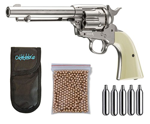 Outletdelocio. Pack Revolver perdigon Colt Peacemaker Gas C02. Calibre 4,5mm. + Funda Portabombonas + Balines + Bombonas co2. 29318/38123/23054