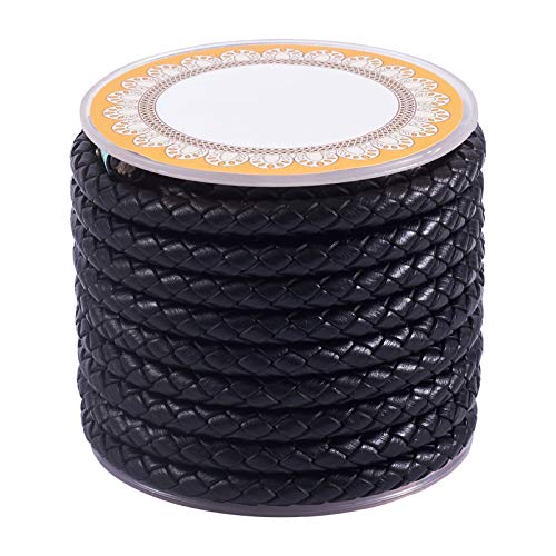 PandaHall - Cordón de cuero trenzado de 4 metros, 5 mm, color negro, redondo, para hacer joyas, para hacer pulseras, collares y joyas