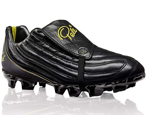 Pelé Sports Men's Football Boots - Botas de fútbol para Hombre PELÉ 1970 FG MS (Black/Yellow, Numeric_41_Point_5)
