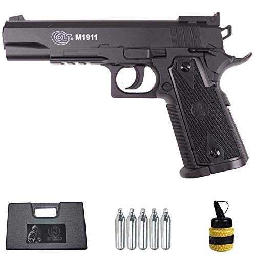 Pistola Colt 1911 CO2 Match (6MM) | Arma Corta de Airsoft (Bolas de plástico) + maletín PVC + biberón
