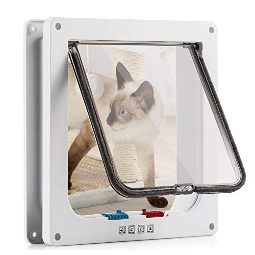 Puerta para Gato con Cierre magnético de 4 vías, Puerta para Mascotas para Gatos y Perros pequeños, Puerta para Gatos con túnel L Blanco 18 x 19 x 5.5 cm