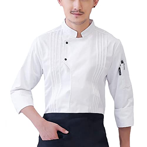 QWA Camisa de Chef Chaqueta de Chef Manga Larga Hombres Mujeres Unisex Cook Cote Restaurante Hotel Batería de Cocina Mesero Uniforme Color : White, Size : B(L)