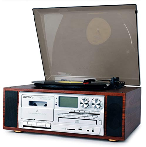 Registro De Bluetooth Vintage Vinyl Jugador, 3 Velocidad De La Placa Giratoria, con 2 Estéreo Incorporado Altavoz, MP3 Converter CD Radio De Am/FM Radio Cassette, USB/SD Codificación