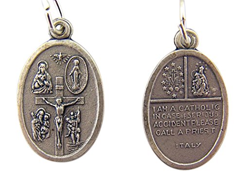 Religious Gifts Medalla católica de 4 vías con cruz y paloma en tono plateado, 1 pulgada
