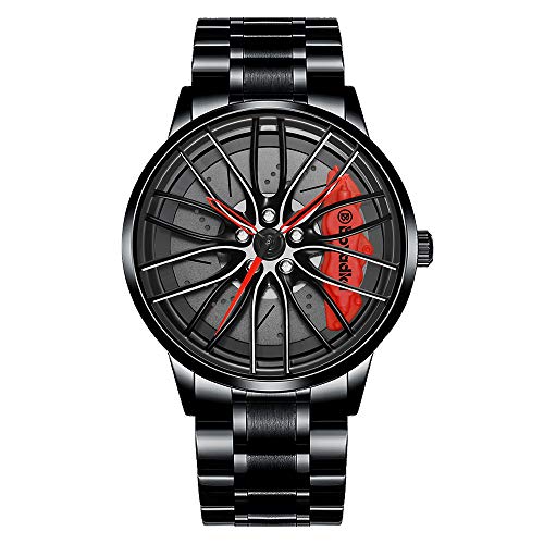 Reloj De Cubo De Llanta De Coche, Reloj Deportivo 3D para Rueda De Coche para Hombre, Reloj Deportivo Impermeable De Moda, Malla De Cuarzo para Hombre con Reloj De Cubo De Llanta (Red)