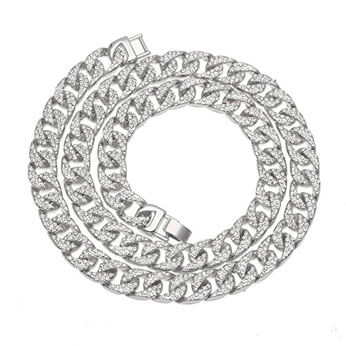 RENYZ.ZKHN Men Men's Diamond Necklace Necklace All Drill Cuban Hip-Hop Hip-Hop Attention To Jewelry, Jewelry Chain, Men's Diamond Necklace,Silver (New 16 Drills)
