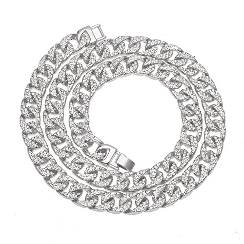 RENYZ.ZKHN Men Men's Diamond Necklace Necklace All Drill Cuban Hip-Hop Hip-Hop Attention To Jewelry, Jewelry Chain, Men's Diamond Necklace,Silver (New 16 Drills) RENYZ.ZKHN Men Men's Diamond Necklace Necklace All Drill Cuban Hip-Hop Hip-Hop Attention To Jewelry, Jewelry Chain, Men's Diamond Necklace,Silver (New 16 Drills)