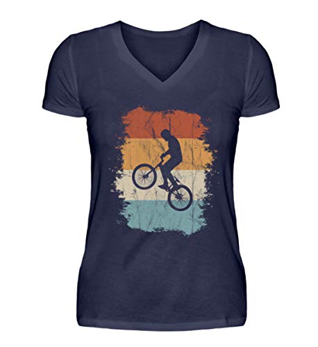 Retro BMX Cross Bicicleta de Regalo para Ciclistas apasionados y Ciclistas de la Cruz - Camisa de Mujer de Cuello en V
