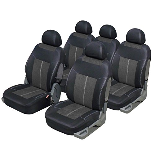 Road club - Fundas de asiento universal de microfibra para monovolumen de 5 plazas, color gris y negro Road club - Fundas de asiento universal de microfibra para monovolumen de 5 plazas, color gris y negro