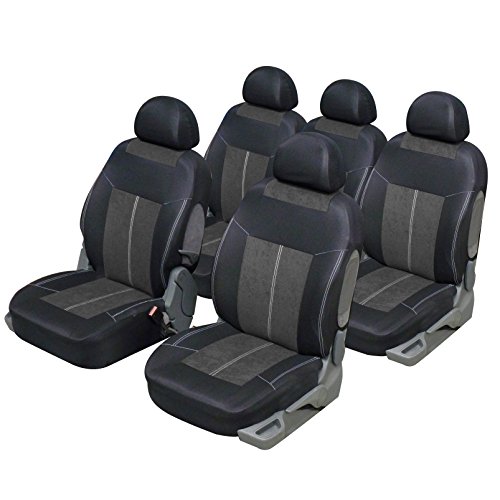 Road club - Fundas de asiento universal de microfibra para monovolumen de 5 plazas, color gris y negro