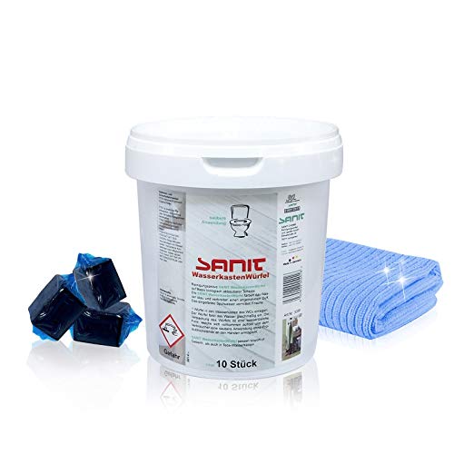 Sanit - Cubos para caja de agua, 10 unidades para 40 semanas de frescura en el cuarto de baño, con paño de microfibra gratis de kör4u®, fabricado en Alemania Sanit - Cubos para caja de agua, 10 unidades para 40 semanas de frescura en el cuarto de baño, con paño de microfibra gratis de kör4u®, fabricado en Alemania