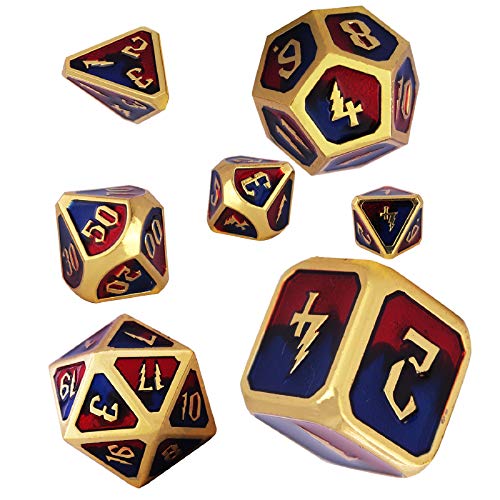 Set de Dados de rol Polyhedral Dice Set, D&D Juego de Dados de Metal Zinc Aleación para Juegos de rol RPG DND Dragones y Mazmorras Juego de Mesa D4 D6 D8 D10 D12 D20 (Imitation Gold - Red & Blue)