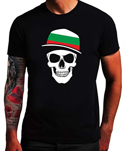 Shirtzshop - Camiseta de manga corta, diseño de bandera de Bulgaria Negro XL