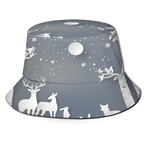 Sombrero Pescador Unisex,Ilustración Temporada Invierno Feliz Navidad Animal,Plegable Sombrero de Pesca Aire Libre Sombrero Bucket Hat para Excursionismo Cámping De Viaje Pescar