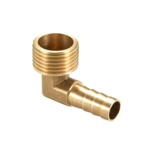 sourcing map Adaptador de Púa de latón de Manguera Codo de 90 grados 10mm de Púa x 1/2" G tubo macho