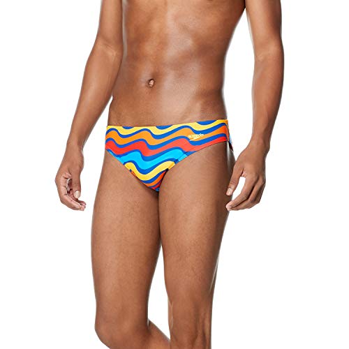 Speedo Swimsuit Brief Creora Highclo Printed Bañador, Ondulado Vivo Naranja, 32 para Hombre