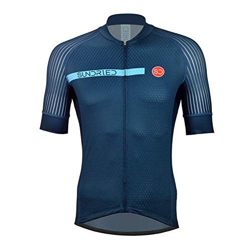 Sundried Camisa para Hombre Desgaste del Ciclo Pro Manga Corta Ciclismo Jersey Bici para la Bici del Camino de Bicicletas de montaña (Azul, XL)