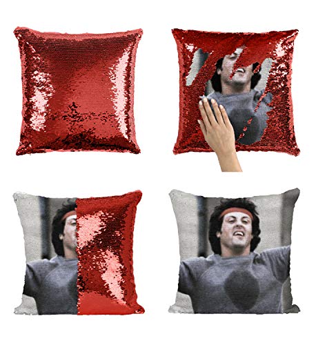 Sylvester Stallone In Rocky Movie_MA0341 Pillow Cover Sequin Mermaid Flip Reversible Scales Meme Emoji Actor Girls Boys Couch Office Sofa (Cover Only)
