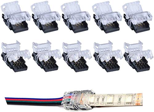 Uhomely Paquete de 10 conectores LED de 4 pines para tiras de luces LED no impermeables de 10 mm RGB 5050 5630, tira a cable, conexión rápida sin pelar cables