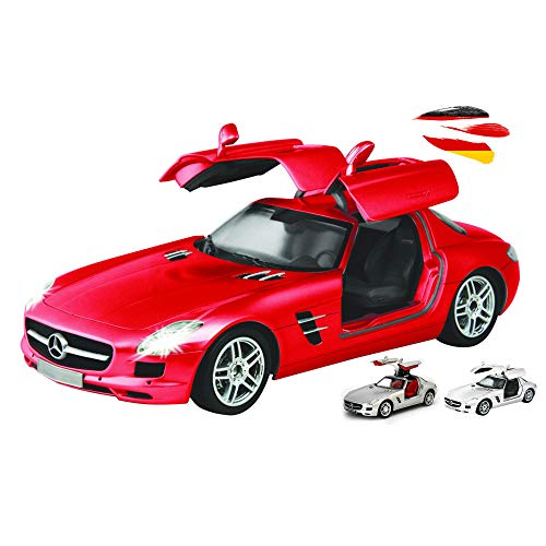 Vehículo teledirigido en diseño original con licencia compatible con Mercedes-Benz SLS AMG, escala 1:16 con iluminación, coche, coche, maqueta, incluye mando a distancia.