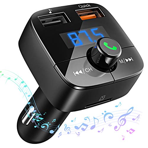 VICTSING Transmisor Bluetooth FM para Coche, Adaptador Transmisor de Radio Inalámbrico Bluetooth 4.2 con Llamadas de Mano, QC3.0 Cargador Dual USB, Violado
