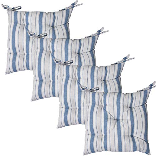 Viste tu hogar Pack 4 Cojines para Silla, 45X45 CM, Relleno de Algodón con Diseño de Rayas, Ideal para la Decoración de Cocina y Sala, Color Azul, Fabricado en España