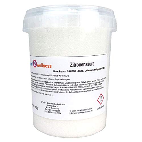 well2wellness® Ácido cítrico en polvo monohidrato E330 de calidad alimentaria en cubo de 500 g