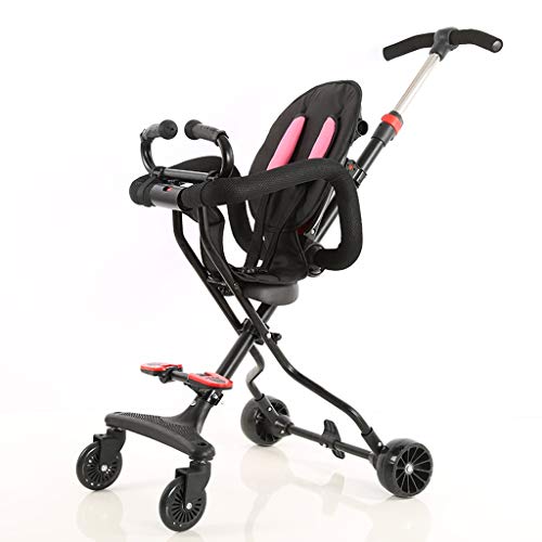 WENJIE Cuadriciclo Cómodo Cerca De Atrás De Seguridad Infantil Plegable Triciclo del Bebé del Cochecito De Bebé Ligero De 4 Opciones De Color (Color : Pink)