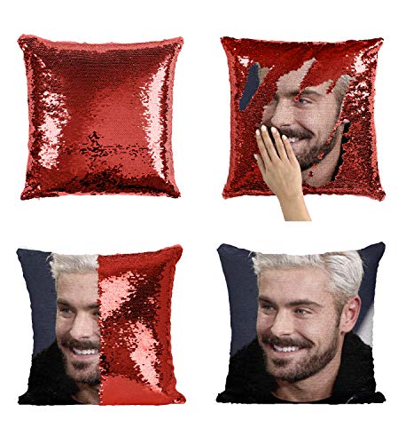 Zac Efron Sexy Blonde Actor_MA0378 Pillow Cover Sequin Mermaid Flip Reversible Scales Meme Emoji Actor Girls Boys Couch Office Sofa (Cover Only)