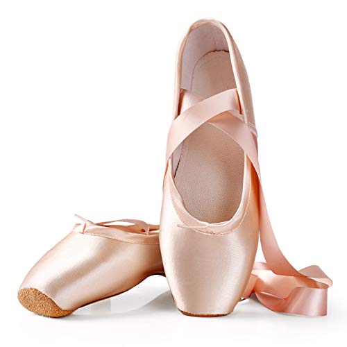Zapatos de Ballet de Punta Rosa, Zapatos de Baile Profesionales, Almohadillas de Silicona para los Dedos y Cinta Cosida para niñas y Mujeres,31