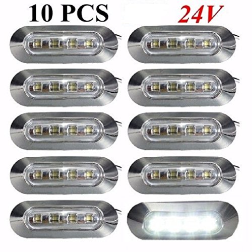 10 luces LED de 24 V con 4 luces LED para marcar con lente transparente, bisel cromado, volquete para coche, caravana, autobús, furgoneta, uso exterior/interior