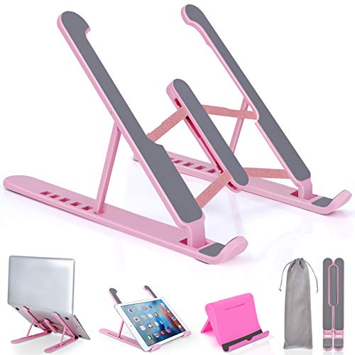 Acksonse Soporte para ordenador portátil, ajustable, ligero, antideslizante, elevador plegable, para portátil de 10 a 17 pulgadas, color rosa