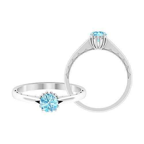 Anillo solitario de aguamarina con piedra natal de marzo de 1/2 ct (calidad AAA), 14K Oro blanco, Size:EU 58 Anillo solitario de aguamarina con piedra natal de marzo de 1/2 ct (calidad AAA), 14K Oro blanco, Size:EU 58